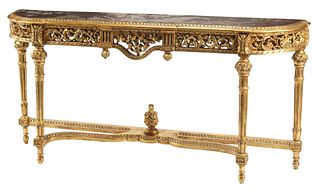 LOUIS XVI STYLE GILT CONSOLE WITH CHINOISERIE TOP
