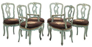 (6) ITALIAN PAINTED CHAIRS WITH NEEDLEPOINT SEATS