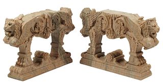 (2) CARVED MARBLE WINGED LION TABLE BASES