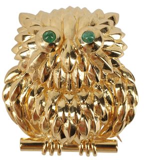 ESTATE TIFFANY & CO 18KT YELLOW GOLD OWL BROOCH