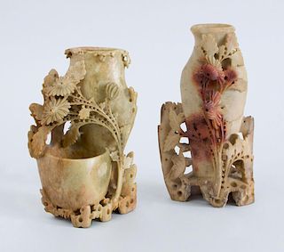 TWO CHINESE SOAPSTONE VASES