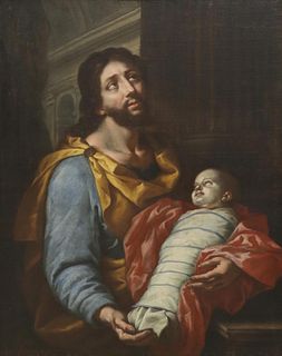 ITALIAN SCHOOL PAINTING ST JOSEPH & CHRIST CHILD