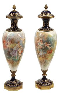 (2) SEVRES STYLE PORCELAIN VASES & COVERS