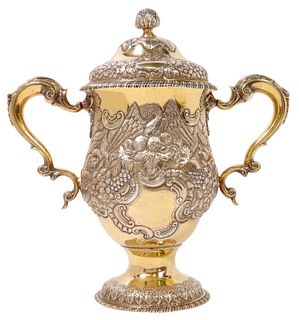 GEORGE II IRISH SILVER-GILT TWO-HANDLE CUP & COVER
