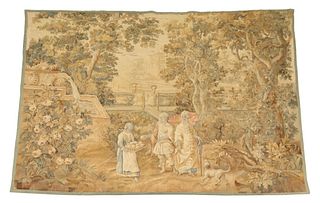 ANTIQUE FRENCH PASTORAL TAPESTRY, 90" x 108"