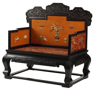 CHINESE LACQUERED & INLAID THRONE CHAIR