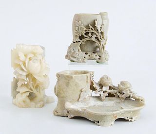 THREE CHINESE SOAPSTONE CARVINGS