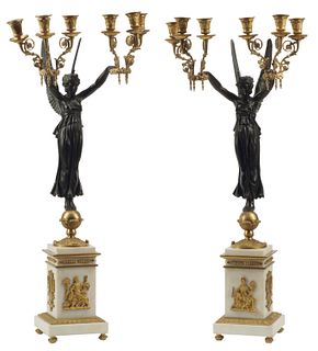 (2) EMPIRE STYLE BRONZE WINGED VICTORY CANDELABRA