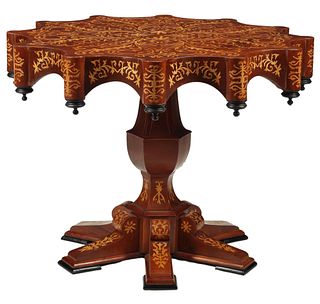 ITALIANATE MARQUETRY INLAID SCALLOPED CENTER TABLE