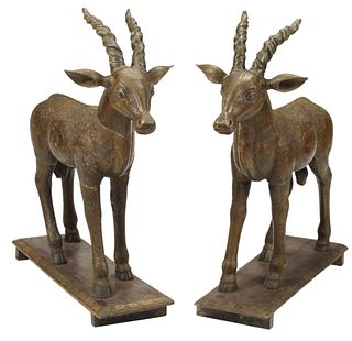 (2) ASIAN CARVED WOOD STANDING GOATS
