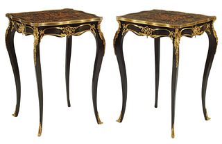 (2) LOUIS XV STYLE MARQUETRY INLAID SIDE TABLES