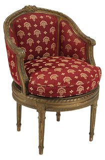 LOUIS XVI STYLE UPHOLSTERED BERGERE/ ARMCHAIR