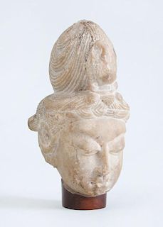 CHINESE CARVED MARBLE HEAD OF BUDDHA