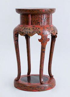 CHINESE INCISED RED LACQUER PEDESTAL