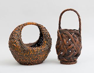 TWO JAPANESE RED STAINED BASKETS