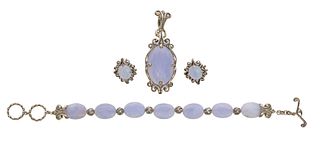 (3) STERLING SILVER & BLUE CHALCEDONY JEWELRY