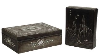 (2) JAPANESE MOTHER-OF-PEARL INLAID LACQUER BOXES