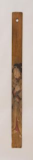 JAPANESE PAINTED AND INSCRIBED WOOD HANGING PANEL