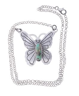 Navajo Sterling Silver Butterfly Effigy Necklace