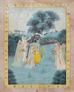 INDIAN SCHOOL: RADHA AND KRISHNA BEING ENTERTAINED BY A MUSICIAN