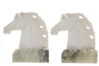 EBS Vintage Italian Alabaster Horse Head Bookends