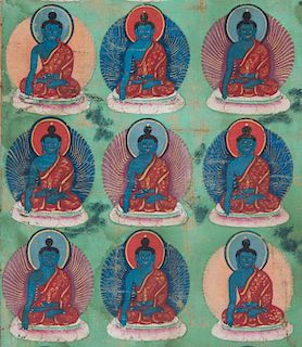 TIBETAN SCHOOL THANGKA: ONE HUNDRED BUDDHAS