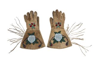 Ca. 1900- Ute Indian Beaded Hide Gauntlet Gloves