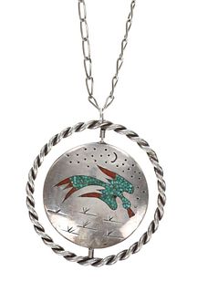 Navajo S. Silver Chipped Inlay Rotating Necklace