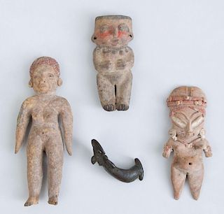 GROUP OF THREE MEXICAN AND SOUTH AMERICAN POTTERY FIGURES