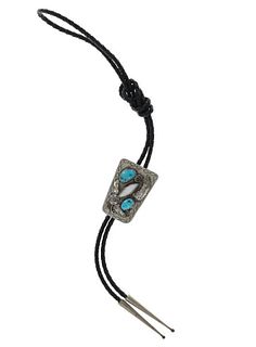 Navajo Silver Turquoise & Mother of Pearl Bolo