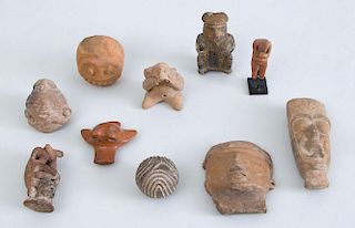 GROUP OF TEN MEXICAN TERRACOTTA ITEMS AND FRAGMENTS