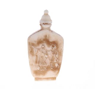 Bone Carved and Etched Figural Snuff Bottle