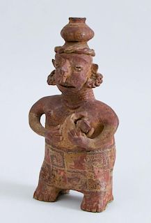 NAYARIT PROTOCLASSICAL POLYCHROME POTTERY GROUP OF A MOTHER AND CHILD