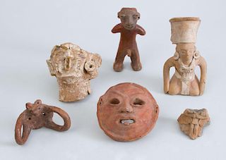 GROUP OF SIX PRE-COLUMBIAN POTTERY FIGURES AND FRAGMENTS