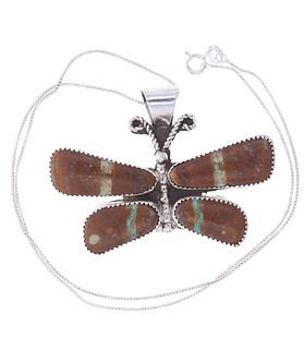 Navajo Silver Turquoise Butterfly Necklace