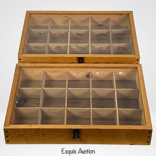 2 Wooden Showcases/ Display Cases w/ Glass Top