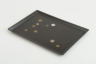 BLACK LACQUER TRAY INSET WITH EUROPEAN COINS