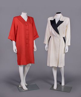 TWO YVES SAINT LAURENT LINEN DAY DRESSES, PARIS, 1980s