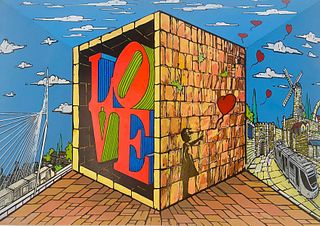 Igal Preslor- Original one of a kind acrylic painting on 3D wood sculpture "Love"