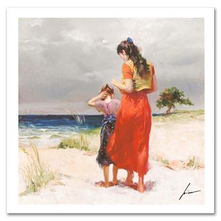 Pino (1939-2010), "Beach Walk" Limited Edition on Canvas, Numbered and Hand Signed with Certificate of Authenticity.
