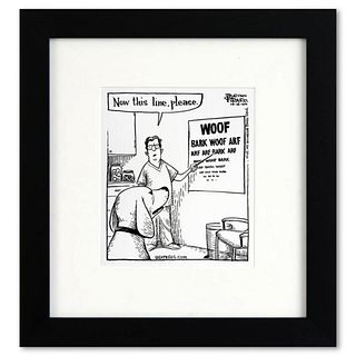Bizarro, "Dog Eye Exam" is a Framed Original Pen & Ink Drawing by Dan Piraro, Hand Signed with Letter of Authenticity.
