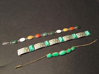 ANTIQUE Chinese Green Jade, Gold Silver Bracelets (3 pieces).