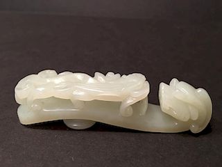 ANTIQUE Chinese HETIAN White Jade Buckle Dragon Hook. 18th-19th Century.  3 1/4" long