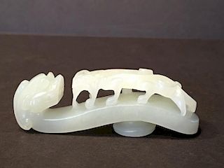 ANTIQUE Chinese HETIAN White Jade Buckle Dragon Hook. 18th-19th Century.   2 3/4" long