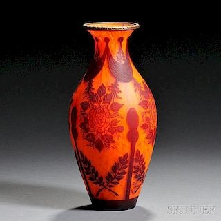 Abel Combe Cameo Glass and Gilt-metal Vase