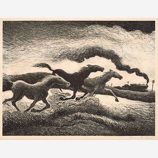 Thomas Hart Benton "Running Horses" 1955 Signed Lithograph