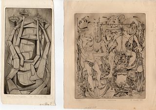 Lot of 2 modernist etchings, signed limited