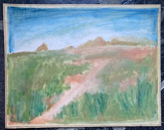 Modernist mixed media watercolor on paper laid to board Impressionist? signed