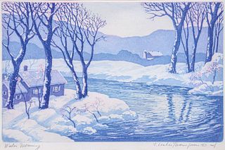 Floyd Leslie Thompson Color Etching Aquatint "Winter Morning" c1944