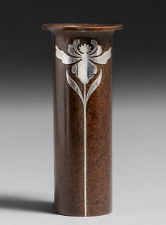 Heintz Sterling on Bronze #3726 Floral Overlay Vase c1915